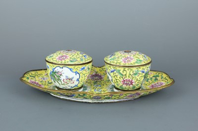 Lot 2165 - A set of Chinese Canton yellow-ground enamel...