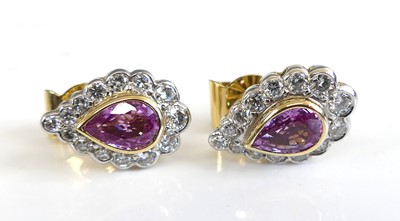 Lot 1175 - A pair of 18ct yellow gold pink sapphire and...