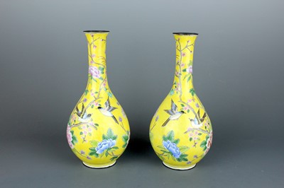Lot 2167 - A pair of Chinese Canton yellow-ground enamel...