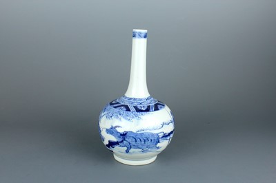 Lot 55 - A Chinese blue and white “ox” bottle vase,...