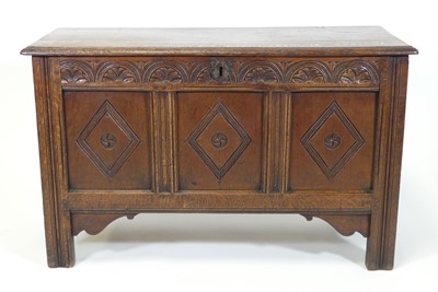 Lot 1402 - A circa 1700 joined oak three-panel...