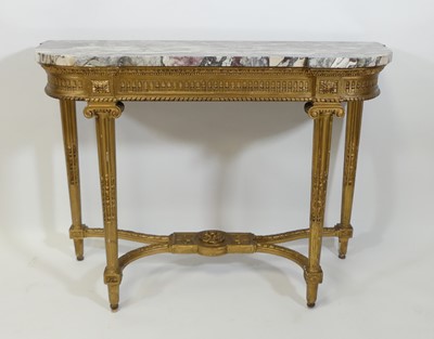 Lot 1415 - A French giltwood and gesso marble topped...