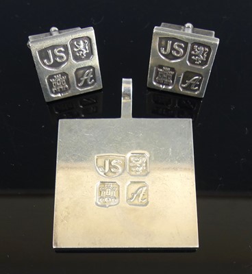 Lot 123 - A pair of 1970s silver cufflinks, each panel...