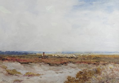 Lot 1294 - Claude Hayes (1852-1922) - Shepherd and flock...