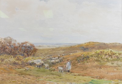Lot 1295 - Claude Hayes (1852-1922) - Shepherd and flock...