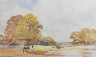 Lot 1289 - Claude Hayes (1852-1922) - Landscape with lone...