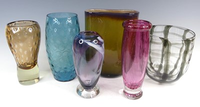 Lot 71 - A collection of six various studio glass vases,...