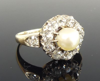 Lot 1189 - A yellow metal pearl and diamond circular...