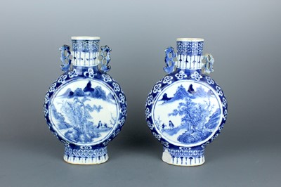 Lot 2174 - A pair of Chinese blue and white moon flasks,...