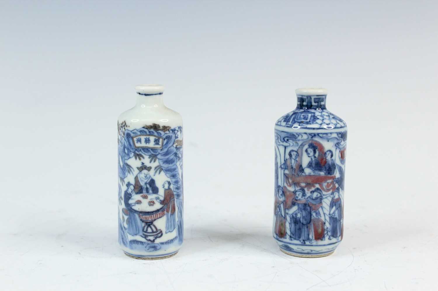 Lot 2004 - Two Chinese underglaze blue and red snuff...