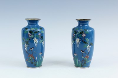 Lot 2227 - A pair of Japanese cloisonné enamel vases,...