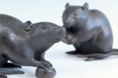 Lot 2229 - Japanese bronze okimono of two rodents, Meiji...