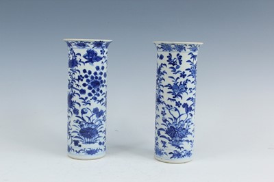 Lot 2175 - A pair of Chinese blue and white sleeve vases,...