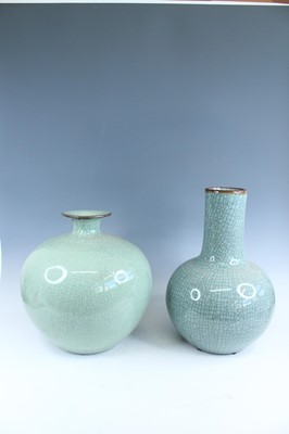 Lot 2108 - Two large modern Chinese celadon vases, both...