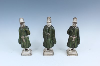 Lot 2102 - Three Chinese sancai-glazed earthenware...