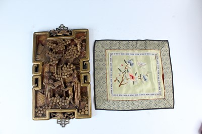 Lot 2085 - A Chinese gilded carved wood panel and an...