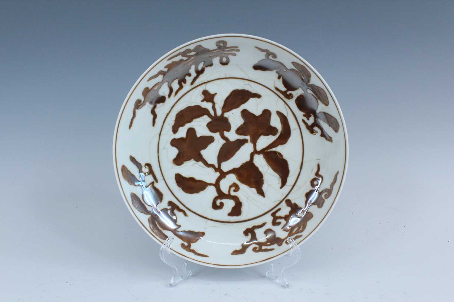 Lot 2155 - A Chinese iron-brown-decorated 'gardenia' dish,...