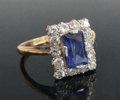 Lot 2507 - A yellow and white metal, sapphire and diamond...