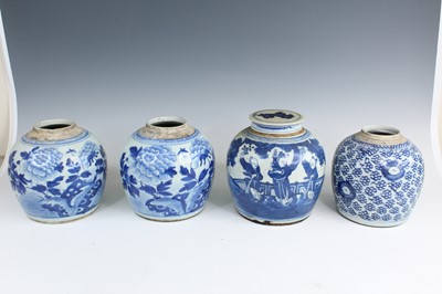 Lot 2185 - Four Chinese blue and white jars, Qing Dynasty,...
