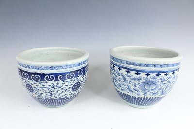 Lot 2183 - Two Chinese blue and white scroll bowls, Qing...