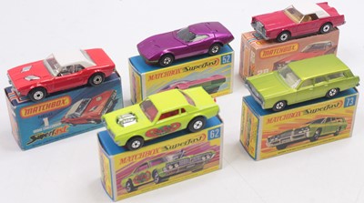 Lot 1502 - Five boxed Matchbox Superfast diecast vehicles...