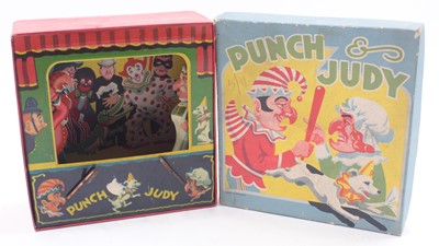 Lot 2022 - Tinplate Punch and Judy theatre toy, complete...
