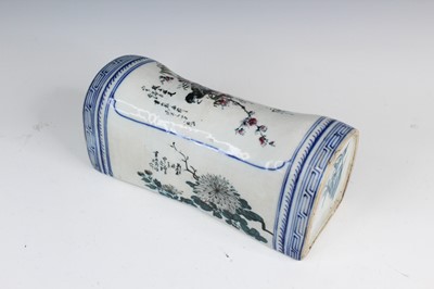 Lot 2144 - A Chinese underglaze wucai pillow, with...