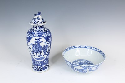 Lot 2176 - A Chinese blue and white vase and a bowl, Qing...