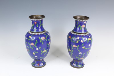 Lot 2228 - A pair of Japanese cloisonné enamel vases,...