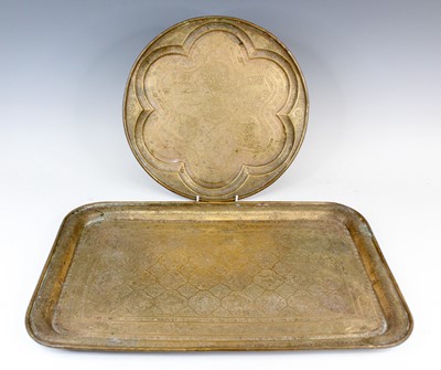 Lot 2214 - Two Persian brass serving trays, early 20th...