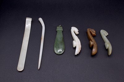 Lot 2047 - A group of six Chinese jade ornaments, Qing...