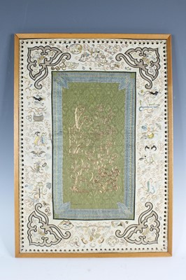 Lot 2084 - A Chinese framed embroidery panel, late 19th...