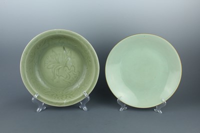Lot 2105 - Two Chinese celadon dishes, Ming Dynasty and...