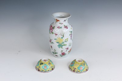 Lot 2146 - A Chinese famille rose vase and a pair of...