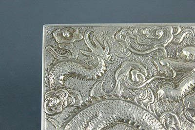 Lot 2063 - A Chinese silver ‘dragon’ box with hinged...
