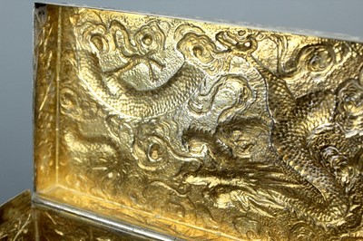 Lot 2063 - A Chinese silver ‘dragon’ box with hinged...