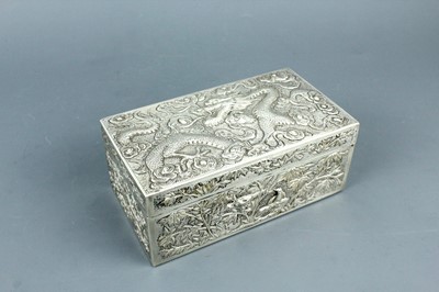 Lot 2063 - A Chinese silver ‘dragon’ box with hinged...