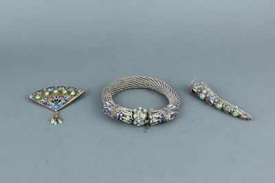 Lot 2059 - A Chinese white metal filigree ‘dragon’...