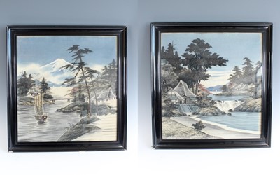 Lot 2270 - A pair of Japanese Yuzen-Birodo velvet...