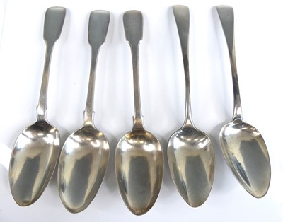 Lot 2064 - Five 19th century silver serving spoons,...