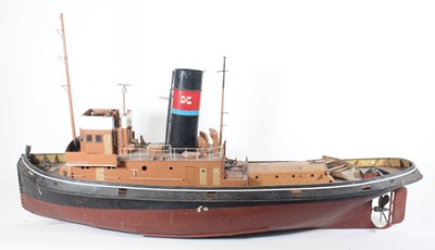 Lot 75 - Tinplate hulled steam cruiser boat with mast...