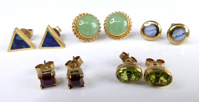 Lot 2528 - Five pairs of modern 9ct gold and...