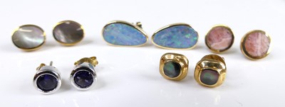 Lot 2529 - Five pairs of modern 9ct gold semi-precious...