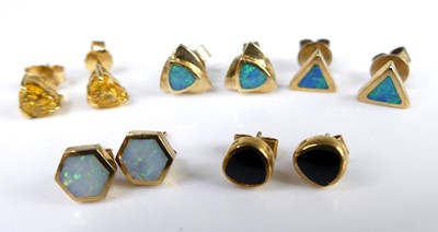 Lot 2530 - Five pairs of modern 9ct gold semi-precious...