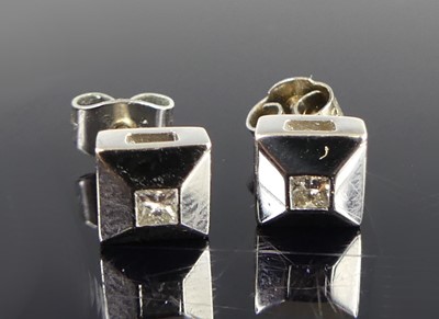 Lot 2531 - A pair of modern 9ct white gold and diamond...