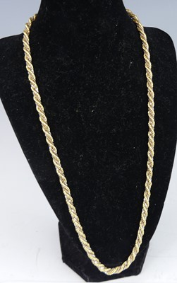 Lot 2534 - A modern 18ct gold rope twist necklace...