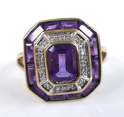 Lot 2554 - A 9ct yellow gold amethyst and diamond...
