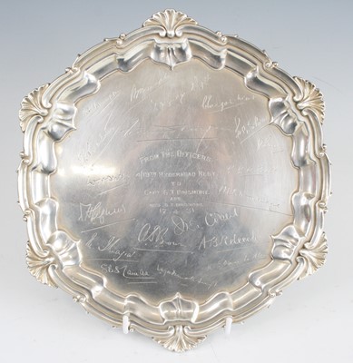 Lot 3246 - A George V silver card waiter, of shaped...