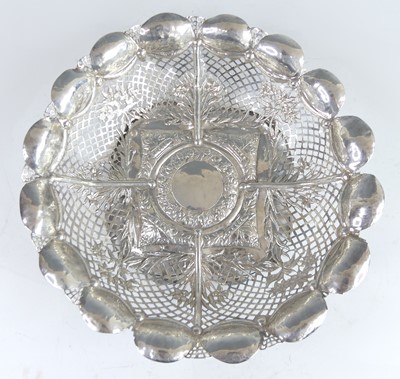 Lot 2081 - A 20th century white metal fruit basket, of...