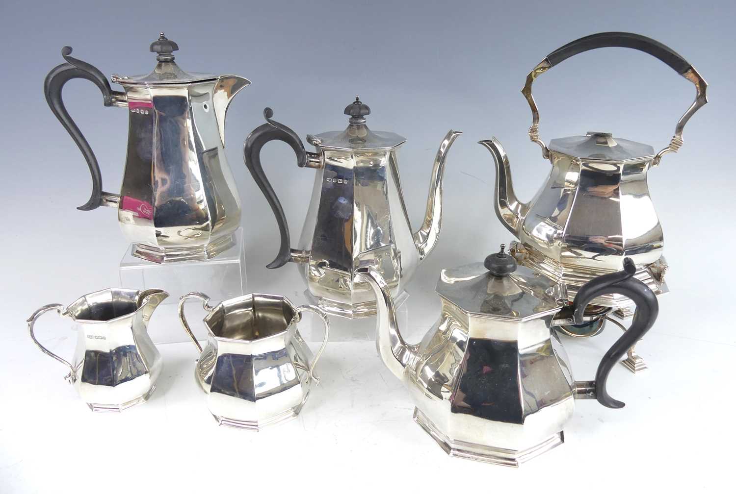 Lot 123 - An Art Deco silver six-place tea and coffee...